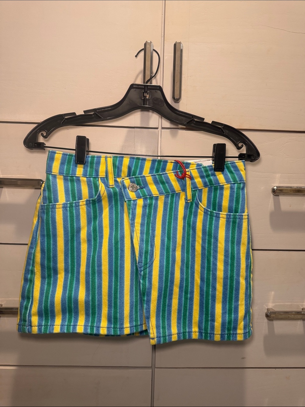 Simon Miller Striped Jean Shorts in Yellow, Green & Blue